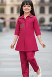 Pink Casual Top With Matching Straight Pant Set For Girls
