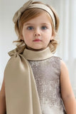 Girls Champagne Gold Shimmer Party Wear Frock with Statement Bow Detail