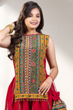 Red Multicolour Printed Palazzo Set for Girls