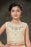 Girls Cream Embroidered Lehenga Choli with Dupatta
