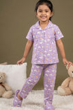 Lavender Unicorn And Cloud Print Night Suit Set For Girls