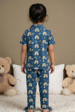 Blue Rainbow Print Night Suit Set For Girls