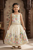 Girls White Floral Embroidered Lehenga Set With Dupatta