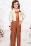 Brown Co-Ord Set with Lace Cropped Jacket For Girls