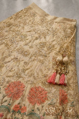 Cream Floral Embroidered Lehenga Choli Set with Dupatta For Girls