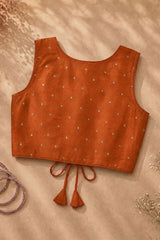 Rust Orange And Gold Floral Embroidered Jacket With Embellished Sharara Set