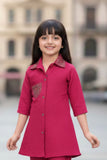 Pink Casual Top With Matching Straight Pant Set For Girls