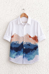 White Cotton Shirt with Multicolor Thread work for Boys