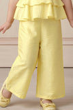 Girls Yellow Embroidered Peplum Top with Palazzo Pants Co Ord Set