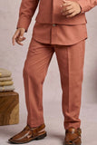 Coral Embroidered Kurta Set With Mandarin Collar For Boys