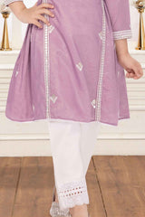 Onion Pink Embroidered And Sequin Straight Kurta And Pant Set For Girls