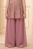 Mauve Pink Floral Printed Peplum Palazzo Set For Girls