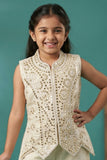Girls Ivory Embellished Jacket-Style Top With Palazzo Set