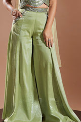 Girls Olive Green Embroidered Palazzo Set With Stylish Crop Top