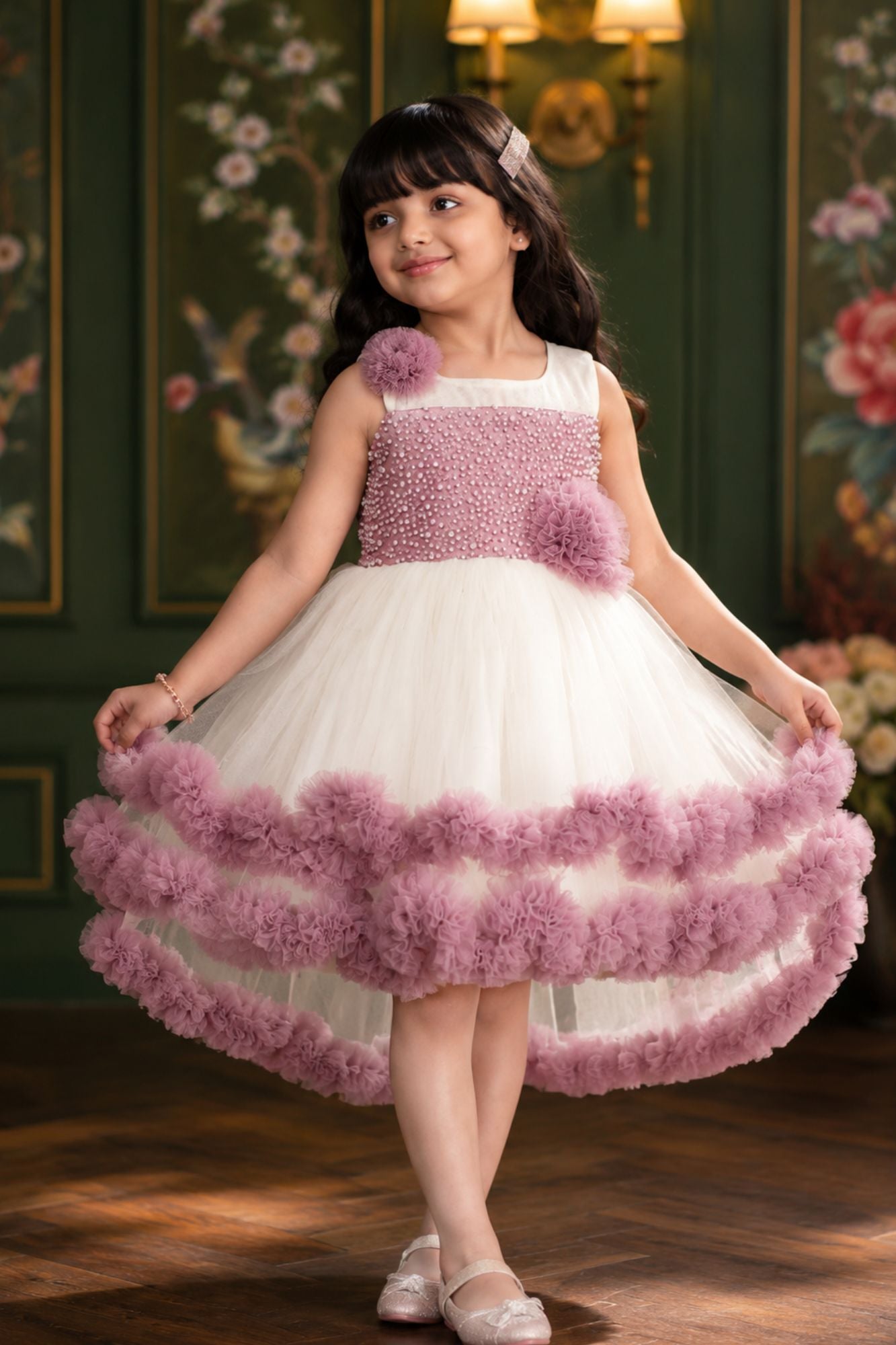 Purple Party Frock with Ruffle For Girls