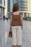 Girls Brown Stylish Peplum Top And Cream Pant Co-Ord Set