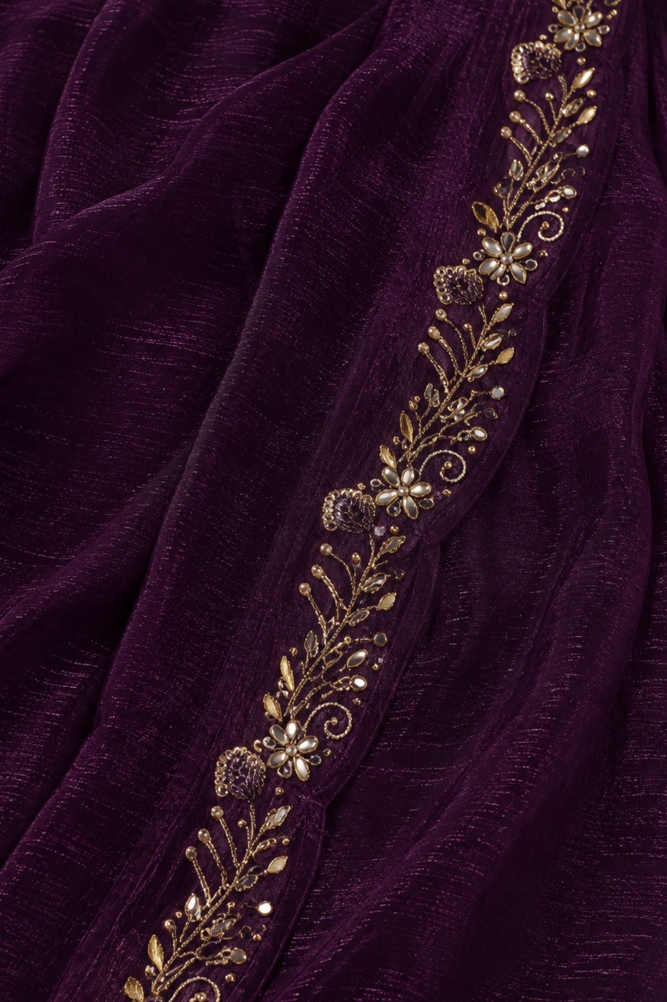 Girls Wine Embroidered Pre-Stitched Drape Saree Set