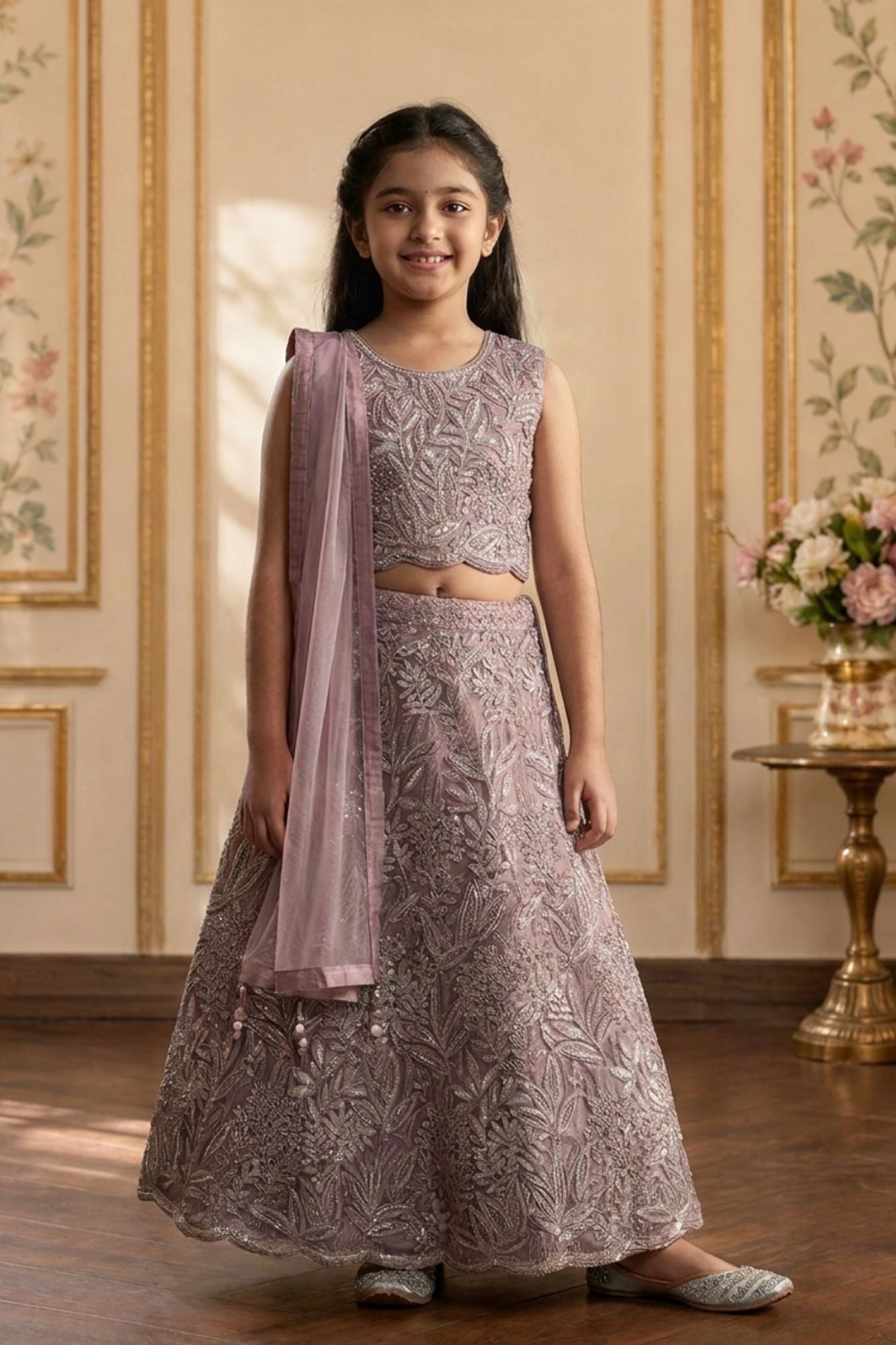 Elegant Pink Embellished Lehenga Choli Set for Girls