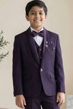 Wine Embroidered 5-Piece Suit Set With Brooch For Boys