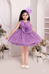 Purple Sleeveless And Floral Embellished Frock For Girls