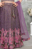 Lavender And Pink Floral Embroidered Lehenga Choli Set With Sequin Detailing For Girls