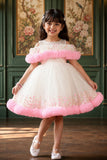 Ivory Party Wear Frock With Pink Butterfly Embroidery For Girls
