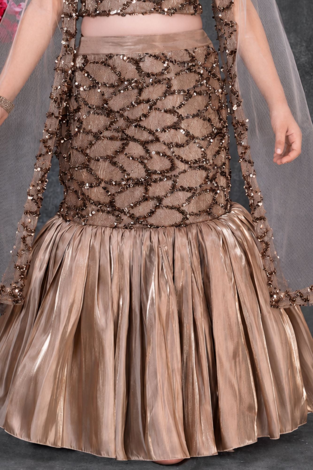 Gold Embellished Lehenga Choli for Girls