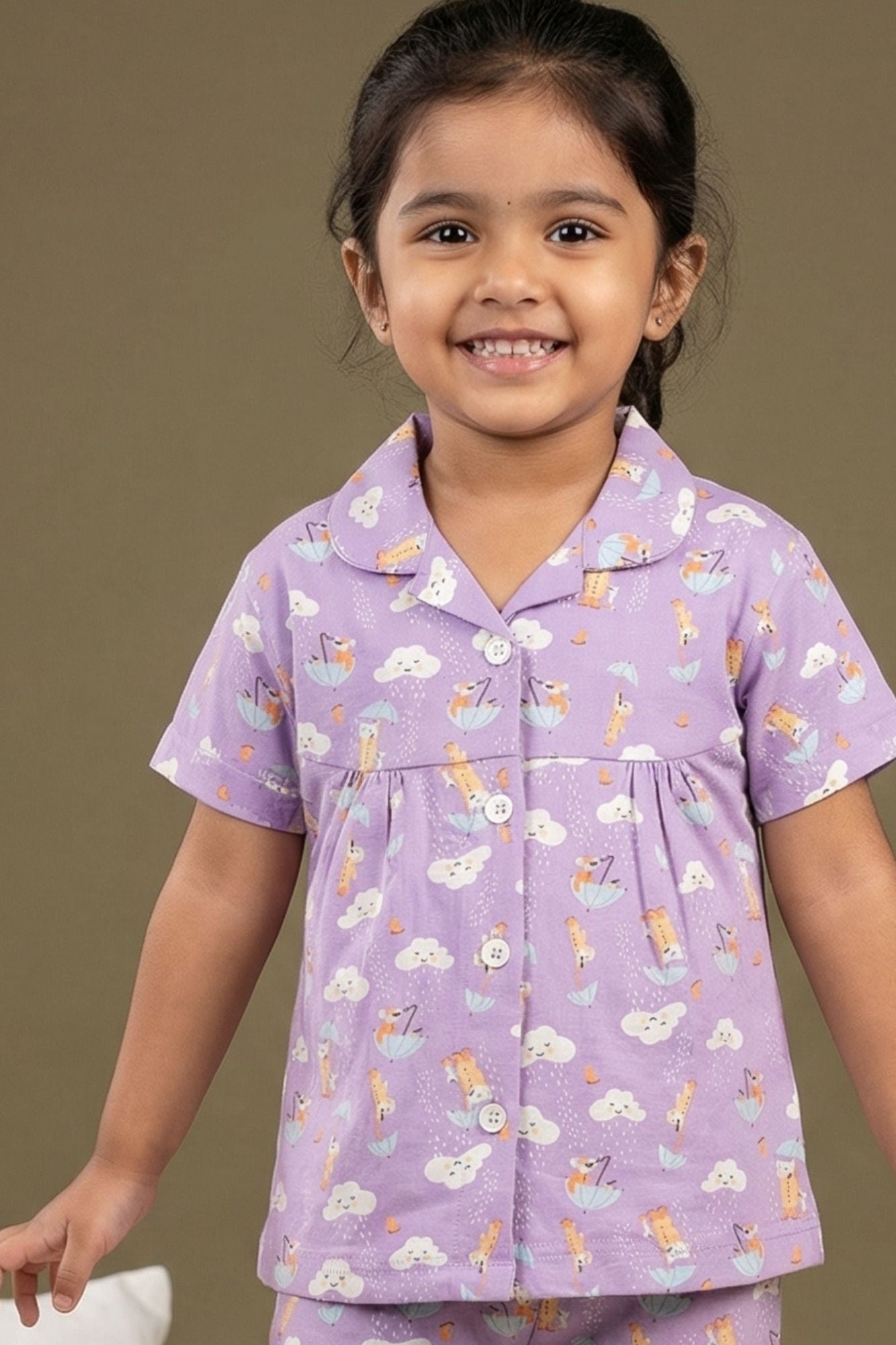 Lavender Unicorn And Cloud Print Night Suit Set For Girls