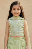 Pista Green Floral Embroidered Lehenga Choli with Dupatta For Girls