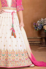 Off White And Pink Lehenga Choli With Embroidered And Sequin For Girls