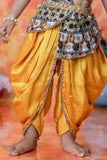 Mustard Yellow Krishna Janmashtami Dhoti Set with Patola-Inspired Angavastram for Boys