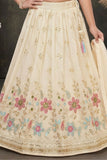 Girls Cream Embroidered Lehenga Choli with Dupatta