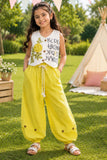 Girls White and Green Floral Co-Ord Set with Embellished Vest