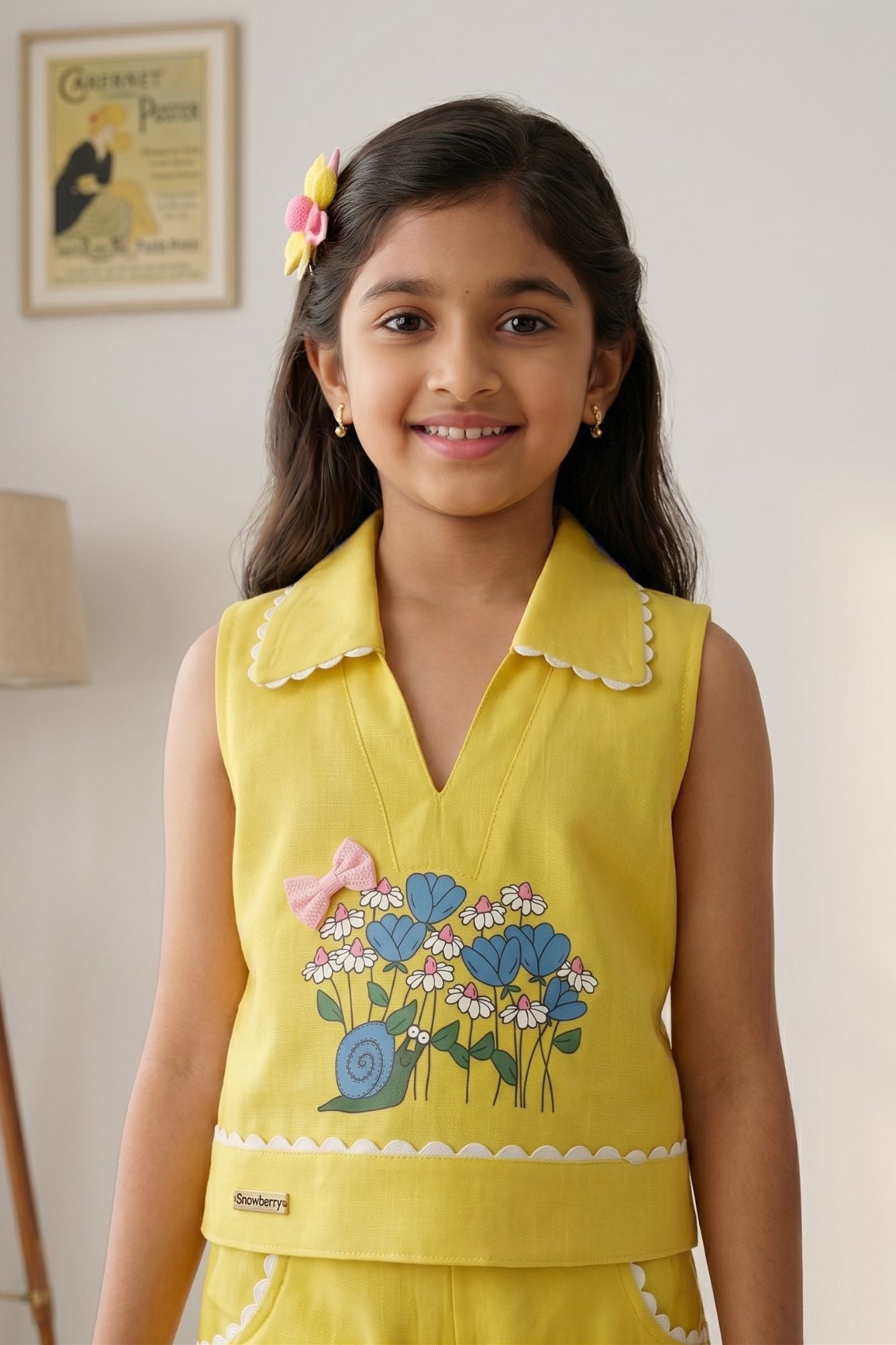 Yellow Floral Printed Sleeveless Co-Ord Set with Wide-Leg Culottes for Girls