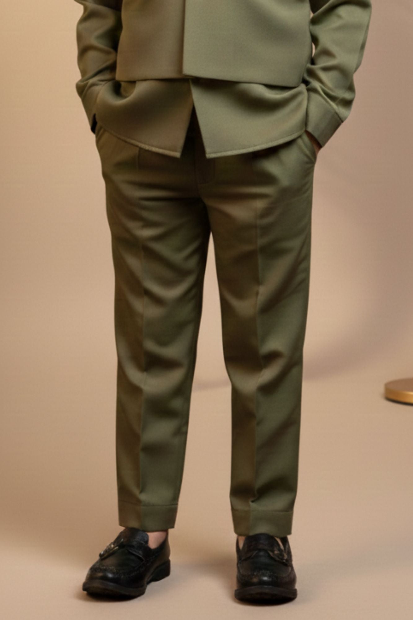 Olive Green Festive Kurta Pyjama Set with Jacket For Boys