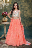 Coral & White Printed Lehenga Choli Set