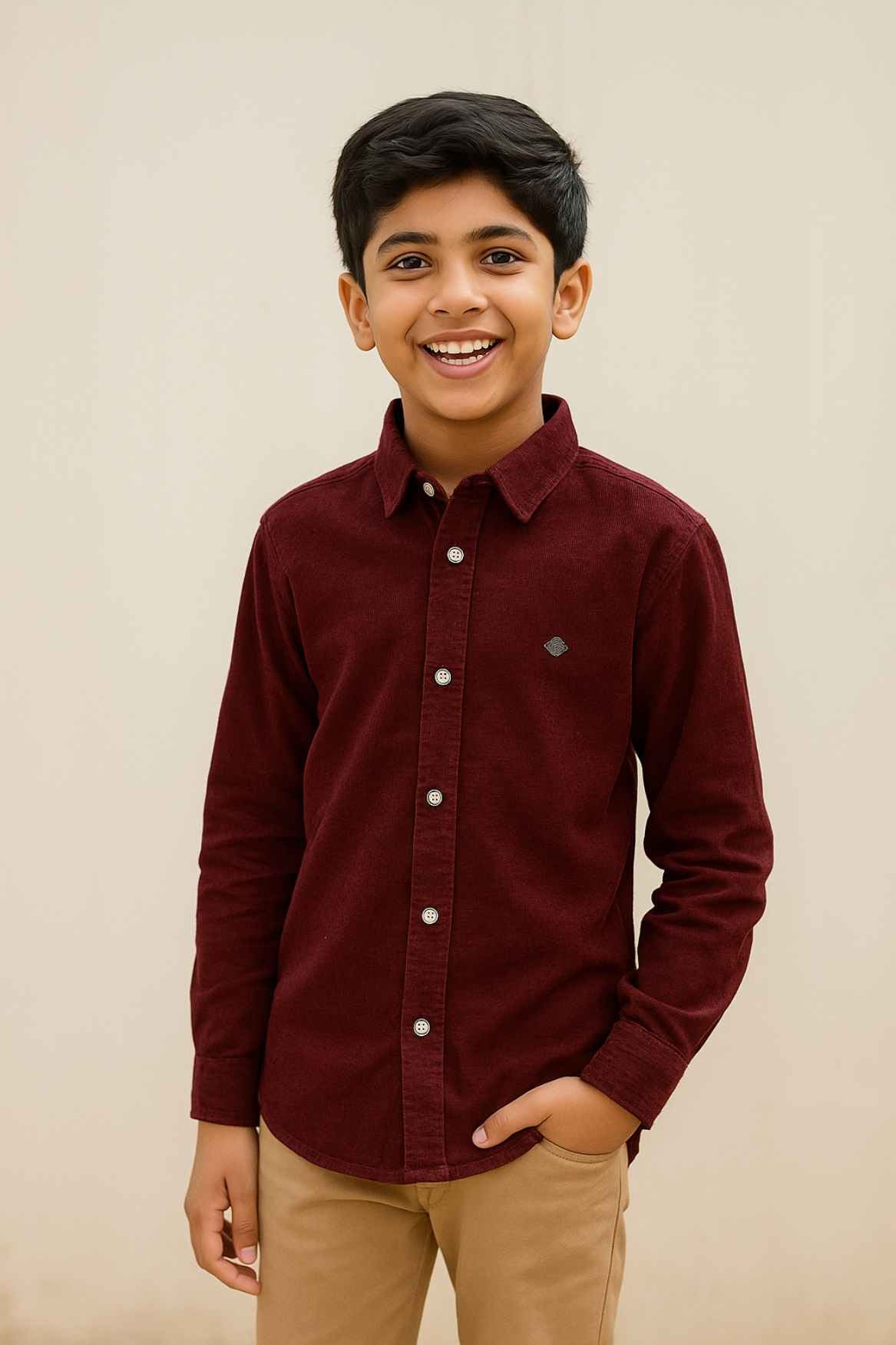 Maroon Corduroy Shirt For Boys
