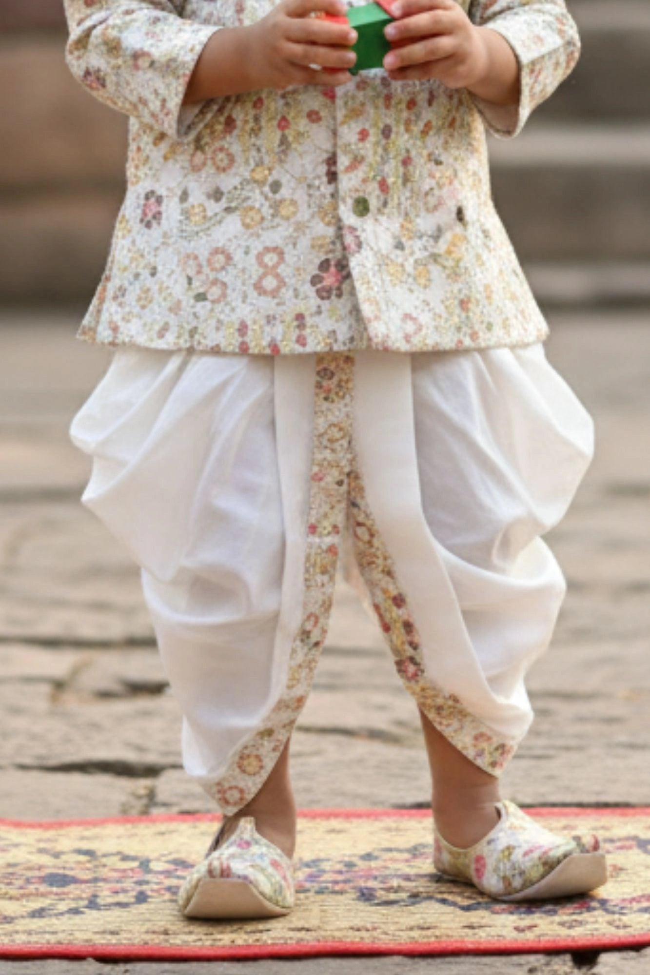 Cream Multi-Color Printed Kurta And Dhoti  Set for Boys