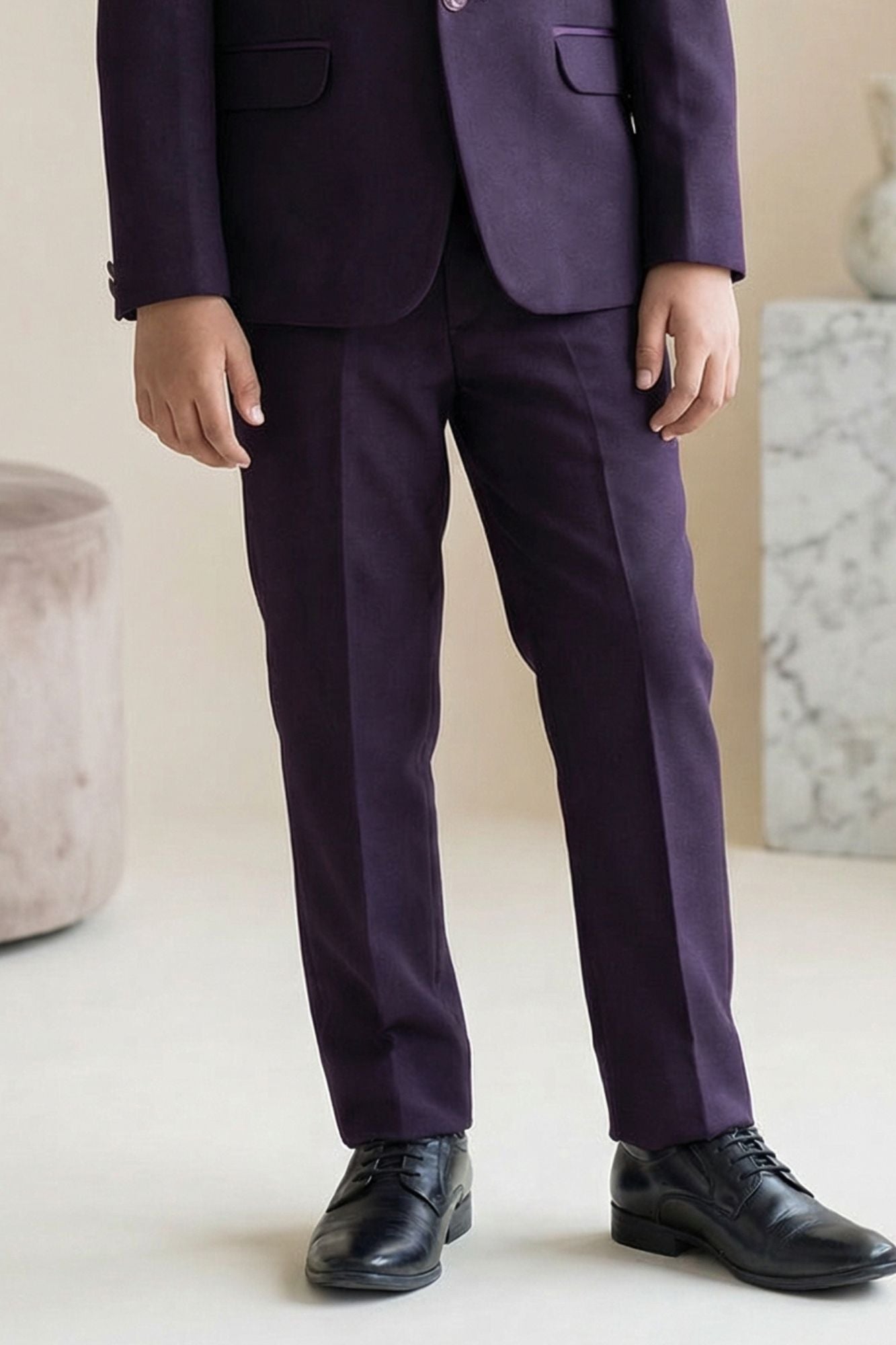 Wine Embroidered 5-Piece Suit Set With Brooch For Boys