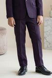 Wine Embroidered 5-Piece Suit Set With Brooch For Boys