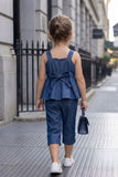 Girls Denim Co-Ord Set with Peplum Top And Culotte Pants