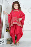 Rani Pink Embroidered And Sequined Top With Dhoti Bottom Set For Girls