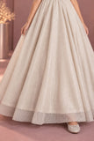 Elegant Sleeveless Cream Shimmer Party Wear Gown For Girls