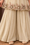 Girls Cream Floral Sequin Embellished Palazzo Set With Dupatta