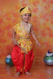 Red Krishna Janmashtami Dhoti Set with Paisley Print Angavastram for Boys