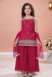 Rani Pink Embroidered Kurti And Palazzo Set for Girls