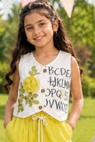 Girls White and Green Floral Co-Ord Set with Embellished Vest