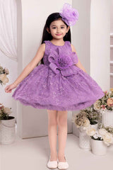 Purple Sleeveless And Floral Embellished Frock For Girls