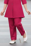 Pink Casual Top With Matching Straight Pant Set For Girls