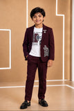 Wine Embroidered Party Wear Blazer with Tshirt
